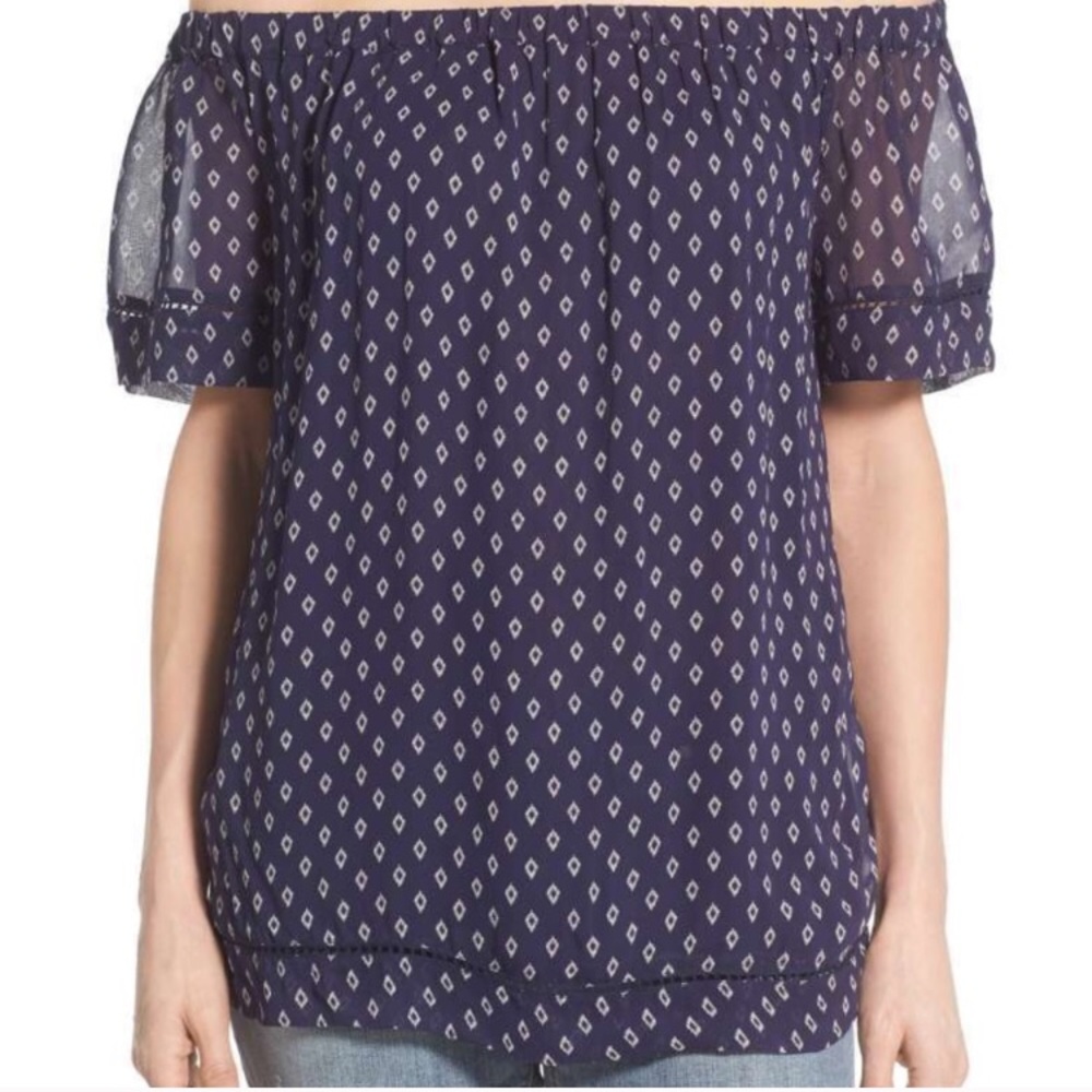 Lucky brand off the shoulder navy shirt - Picture 5 of 8